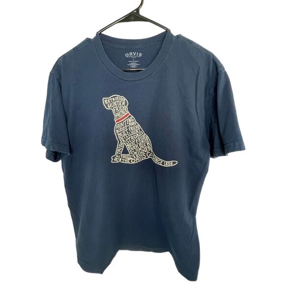 Orvis Navy Blue Dog and Writing Graphic Short Sleeve  T-Shirt - Picture 1 of 4